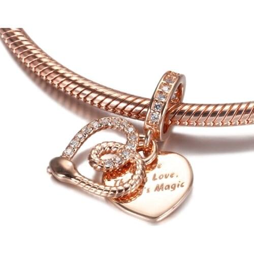 Authentic S925 Pendant Bead Love Magic Hearts Dangle Charm fit Lady Bracelet & Bangle DIY Jewelry