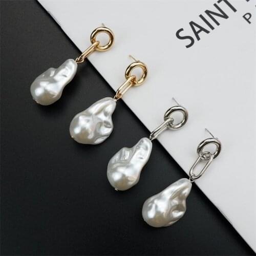 New Baroque Irregular Imitation Pearl Earrings Big Vintage Jewelry Gold Rhodium Metal Punk Accessories For Women Girls