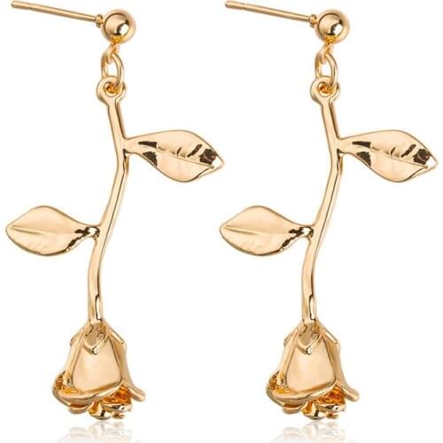 Delicate Rose Flowers Drop Earrings Fashion Romantic Earrings Metal Contracted Charm Gold Earrings Korean Women Brincos