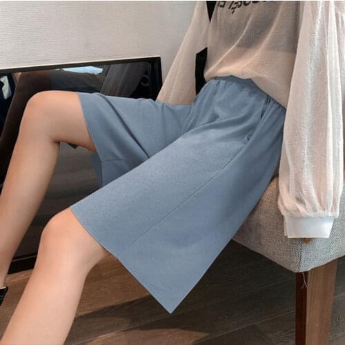 Wide Leg Short Pants Woman Summer Casual Ice Silk Straight Shorts Female Solid Elastic Waist Plus Size Slacks Short for Girls