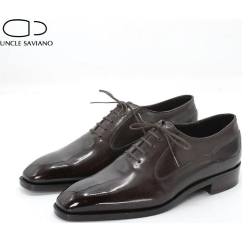 Uncle Saviano Oxford Wedding Best Men Shoes Dress Formal Glossy Bridegroom Office Black Genuine Leather Business Designer Shoes