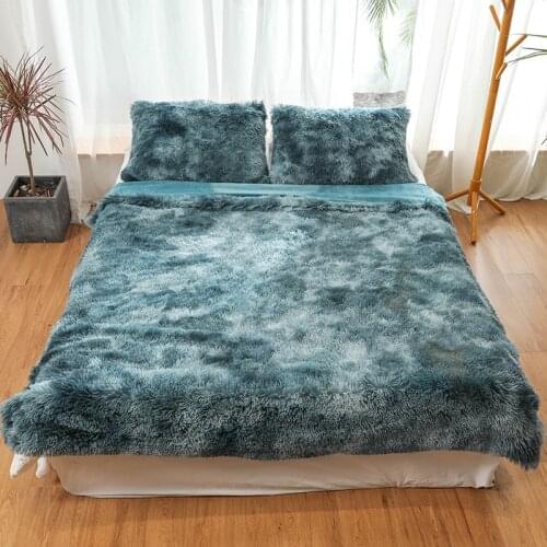 Tie-dye Fluffy Plush Summer Blanket Super Soft Throw Sofa Blanket Bedspread Dark Green Air Conditioned Home Blanket for Bed
