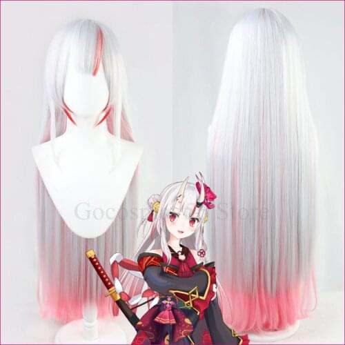 VTuber Nakiri Ayame Wig Hololive Youtuber Cosplay Mixed Gray Pink 100cm Long Straight Girls Holo no Graffiti Heat Resistant Hair
