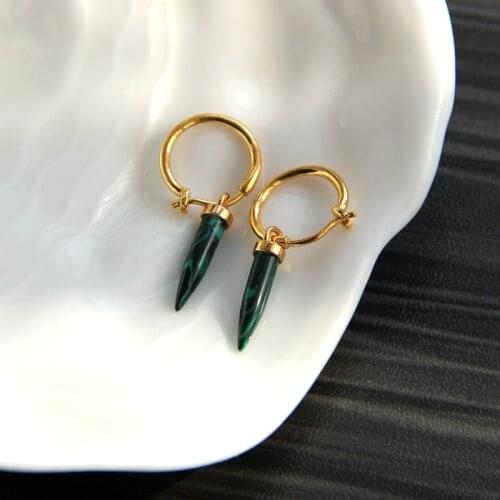 High Quality Exquisite Gold Tone Exquisite Bullet Style Malachite Stone Drop Earring Women Jewelry