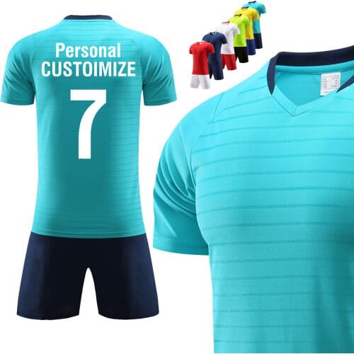 Jacquard cloth Custom Amateur football Jersey Personalize Football Team kit blank Football Training Suit Soccer Lake blue shirt