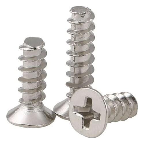 100PCS M1.4-M4 Cross Phillips Flat Countersunk Flat Tail Self Tapping Screw Plate-Ni