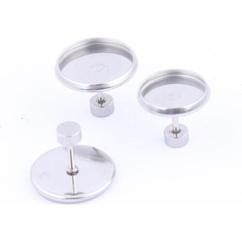20pcs Stainless Steel Screw Back Stud Earring Base Blanks 12mm 10mm Cabochon Bezel Settings Diy Ear Posts Findings
