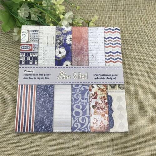 24sheet 6"X6" Blue and Red background Garden patterned paper Scrapbooking paper pack handmade craft paper craft Background pad