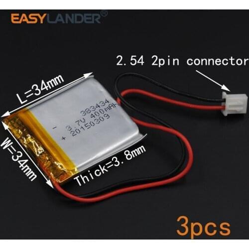 3pcs/Lot 3.7V 400mAh li Polymer Li-ion Battery For MP3 MP4 mouse GPS PSP Lampe speaker toys Remote controller 383434 403434