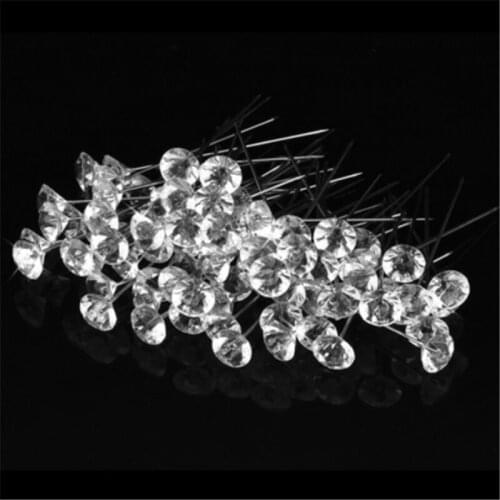 50pcs/100pcs Sparkle Diamond Pins Crystal Head End Wedding Corsage Boutonniere Floral Bouquet Pins With Plastic Box