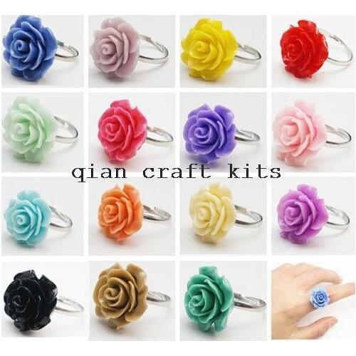 50pcs Pretty mix color Carved Resin Flower Ring, colorful gift set Kitsch, Cute, Summer, Fashion w/ gift box