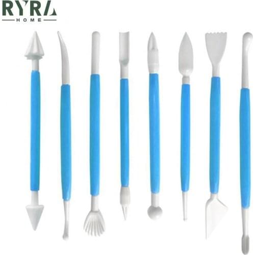 8pcs/set 3 Color DIY Flower Sculpture Shaped Knife Engraving Fondant Cake Pastry Modelling Cake Decorating Tools Kitchen Baking