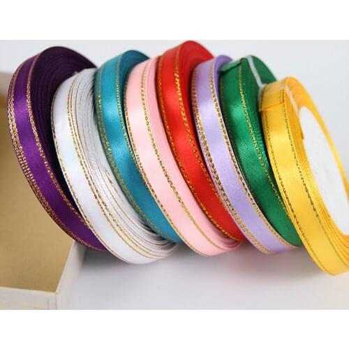 10mm Gold Edge Satin Ribbons 22Meters/Roll Wedding Christmas Halloween Birthday Party Festival Flowers Gift Box Wrapping Ribbons