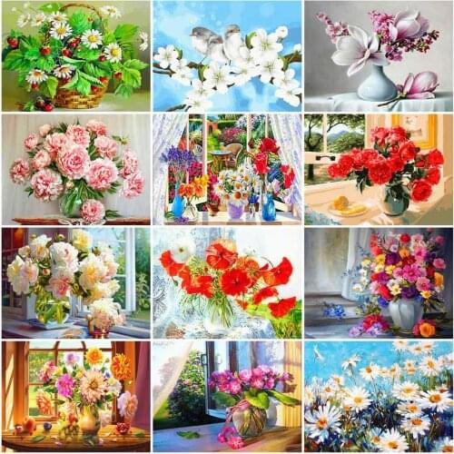 AZQSD Oil Painting By Numbers Flower Coloring By Numbers Hand Paint Canvas Picture Acrylic Paint On Canvas Unframed Wall Art