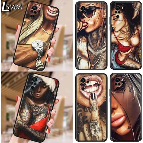 Sexy Tattoo Girl for Xiaomi Redmi Note 10 10S 9 9T 9S 9Pro Max 8T 8Pro 8 7 6 5 Pro 5A 4X 4 Soft Black Phone Case