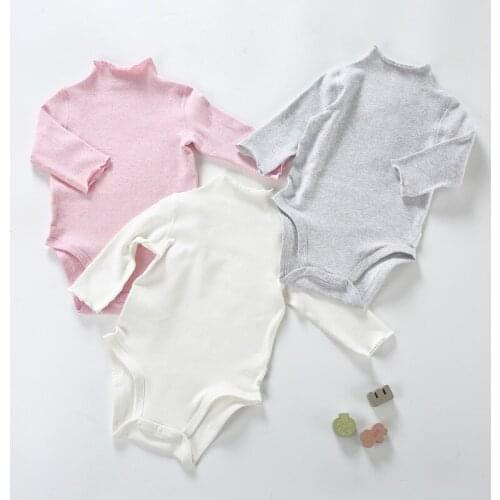 Baby clothes high picot neck bodysuit kids clothes baby boys girls clothes high quality long sleeves children clothing solid