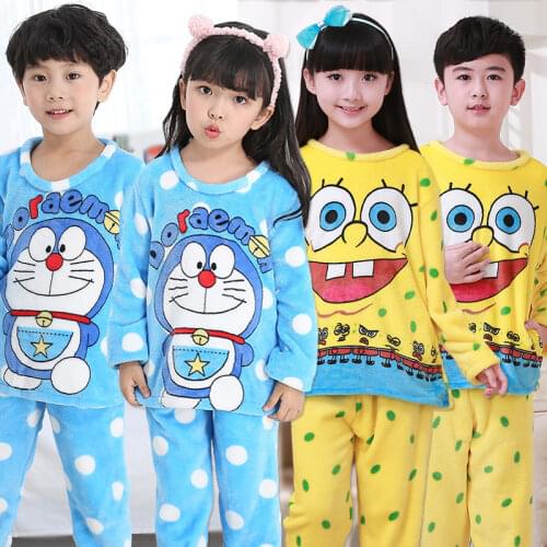 3-13Y Kids Pajamas Set For Junior Girls Boys Clothes Winter Flannel Childrens Home Pyjamas Girl Warm Thickened Sleepwear Sets