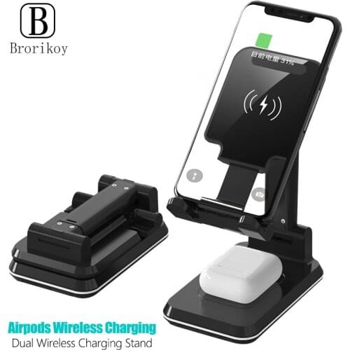Double Qi Wireless Charger Pad for iPhone 11 XS XR X 8 AirPods Pro 10W Fast Charging Dock Station For Samsung S10 S20 Note 9 8