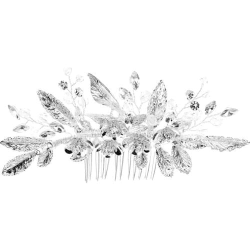 Bride Leaf Bridal Hair Comb Pearl Wedding Hair Piece Rhinestone Hair Accessories for Women and Girls