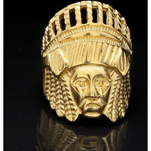 Indians Chief Rings Yellow Gold Filled Punk Cool Biker Motorcycle Fashion Mens Ring (Size:US 8-10)