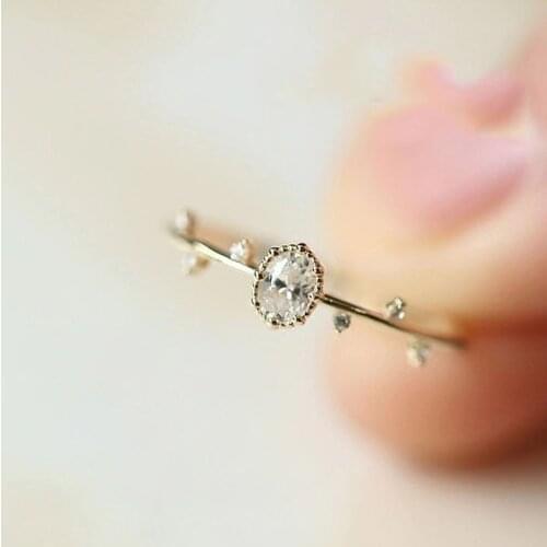 MENGYI Delicate Gold Color Slim Branch Leaf Cubic Zirconia Ring for Women Girls Gift Jewelry