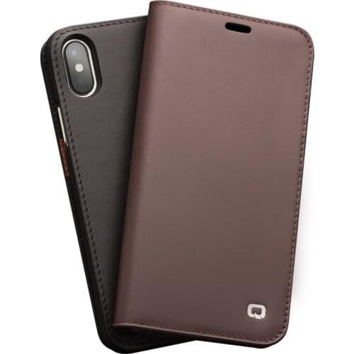 QIALINO Fashion Genuine Leather Cover for Apple for iPhone X Card Slot Flip Pure Handmade Luxury Case for iPhone X for 5.8 inch