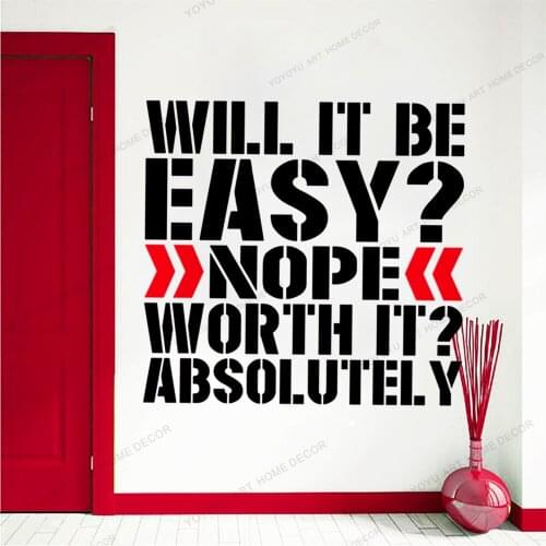 Gym Wall Decal Will it be easy Quote Square Wall Fitness Decor Kettlebell Crossfit Yoga Boxing Viny Wall Removable Sticker Wq119