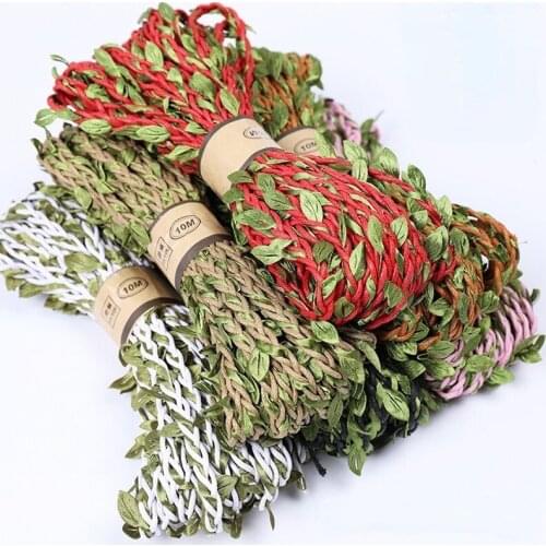 100meters Natural Jute Twine Burlap Leaf Ribbon with Artificial Vine Green Leaves for Wedding Home Garden