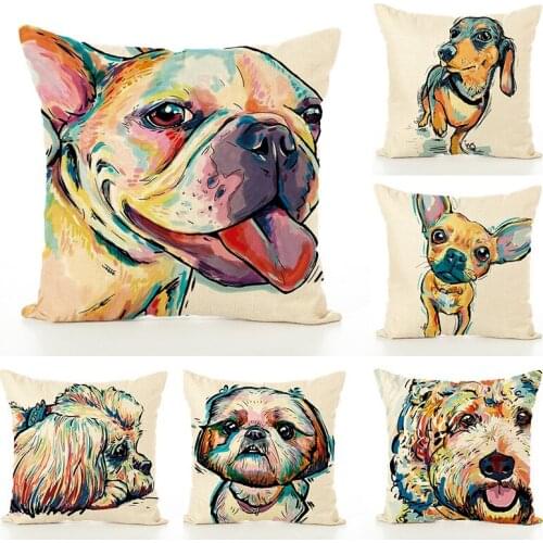 3D Cheap Cushion Cover Square Cotton Linen colourfu Bull Terrier Painted Bull dog dachshund For Home Sofa Pillow Case