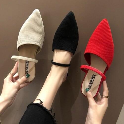 2019 new outer wear knit bag head pointed sandal flat bottom lazy one foot flipper female