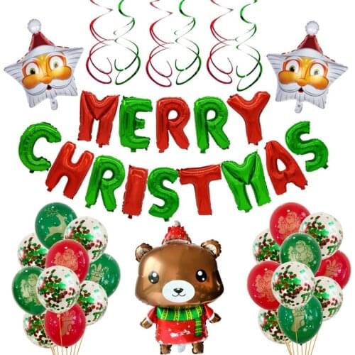 New Hot sale Christmas balloon holiday red/green merry christmas Letter 12 inches printing Latex balloon set Party decoration