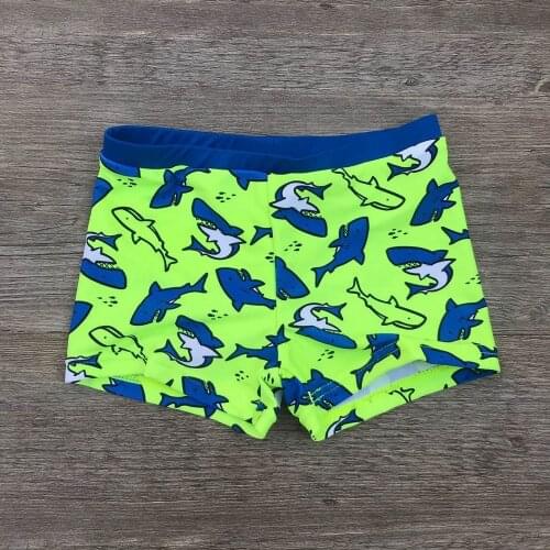New Kid Children Boys Swimwear Swimsuit Shorts Beach Pool Water Shark Print Stretch Green Durable High Quality Dropship#0410
