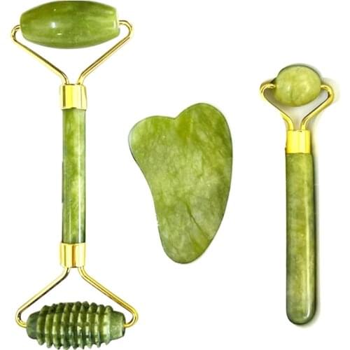 Jade Roller Gua Sha Massage Anti-Aging for Eye Puffiness Treatment Skin Tightening Rejuvenate Face Neck Slimming Massager
