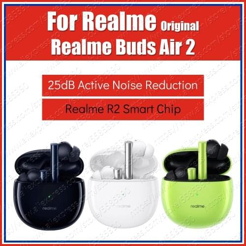 Global Version 25dB ANC Original Realme Buds Air 2 Wireless Bluetooth Earphones Sealed Earbuds TWS Sport Headset