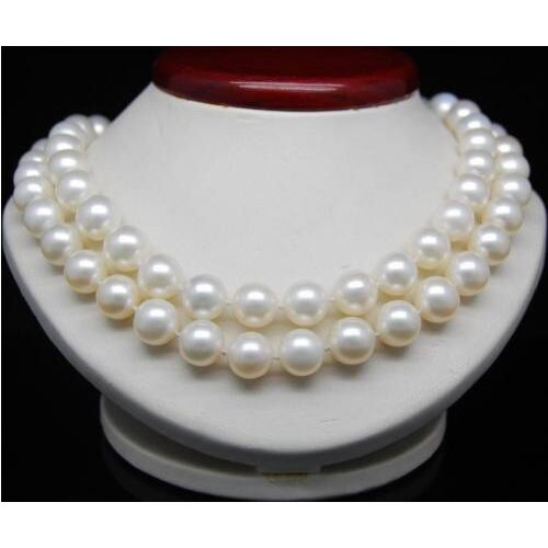 Noble women gift 32INCH GOLD CLASP HHUGE Noble Natural Double strand AAAA 9-10mm white pearls necklace