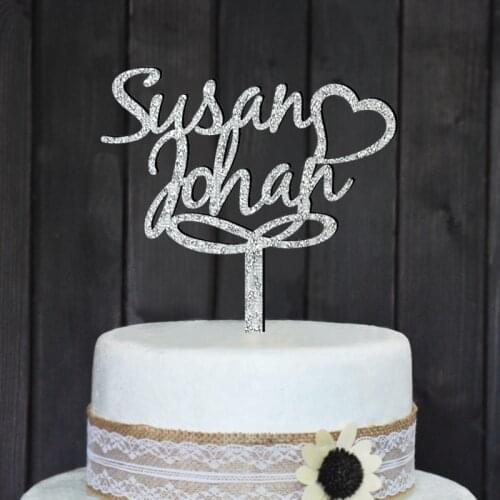 Personalized Wedding Cake Topper, Custom wedding cake topper,Wedding Decoration, Acrylic silver glitter, Personalized Your Names