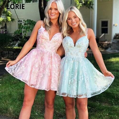 LORIE Short Mini Homecoming Dresses 2020 Lace Appliques Cocktail Party Dresses Special Occaion Junior Graduation Prom Gowns