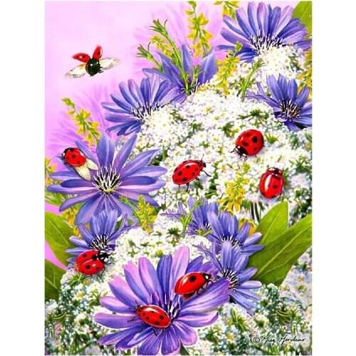 Full square / round 5D DIY Diamond Painting ladybug Flowers picture Mosaic Diamond Embroidery Sale art Decoration Painting GH530