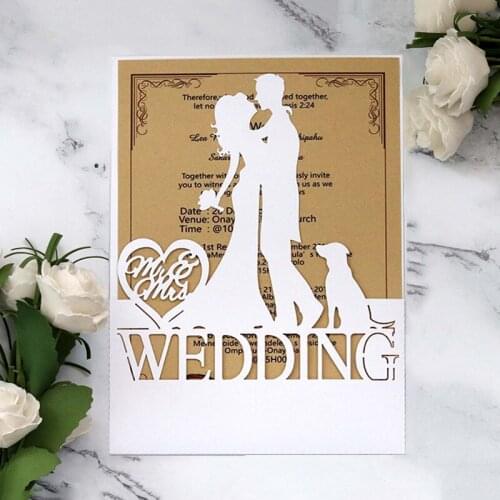 25Pcs Bride And Groom Wedding Invitation With Pearl Paper Material Dog Laser Cut Invitations For Christening Party Supplies