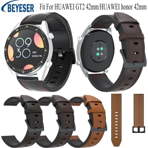 20mm Band Fit For HUAWEI GT2 42mm/HUAWEI honor 42mm Replacement Leather+Silicone Band Wristband Strap Smart Bracelet accessories