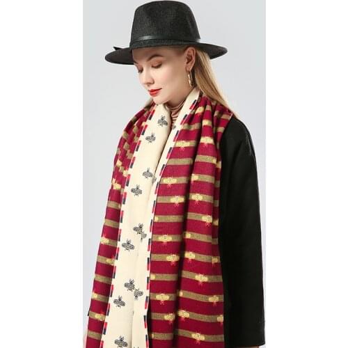 Luxury brand double-sided scarf women Mrs Winter warm cashmere shawl scarf animal bee printing soft thin blanket Holiday gifts