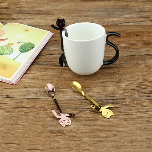 Lovely Cat Spoon Long Handle Spoons Flatware Coffee Stainless Steel Drinking Tools Cup Accessories Scoops Creative Coffee Spoon