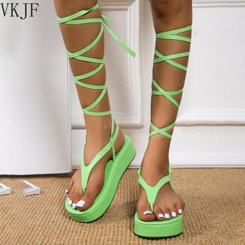 Womens Sandals Platform Shoes Cross-Tied Plus Size Lady Shoes Comfortable Ankle Lace Up Modern Female Slides Flat