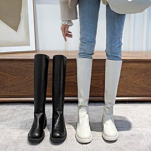 Knee-length Boots 2021 Spring New British Style Zipper Fashion Boots Womens Microfiber High-tube Elastic Boots