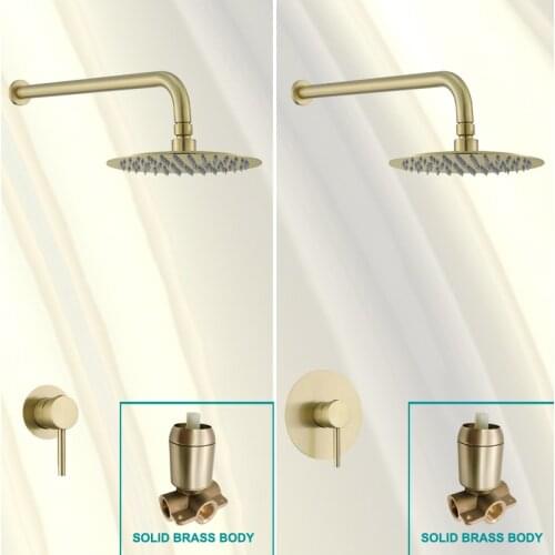 In Wall Concealed Top Overhead Shower Faucet Mixer Hot and Cold 10 Inch Shower Chrome Matt Black Gold