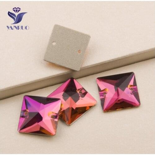 YANRUO 3240 All Sizes Fuchsia Top Quality Sew On Stones Flatback Strass Square Shape Crystal Rhinestone For Bags