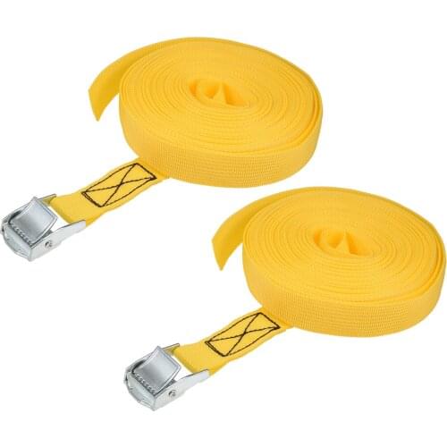 Uxcell 9M x 25mm Lashing Strap Cargo Tie Down Straps w Cam Lock Buckle 250Kg Work Load, Yellow, 2Pcs