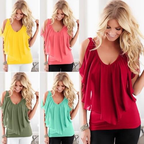 Women Chiffon Blouse Ruffle Shorts Sleeve T-shirts Summer 3XL Casual Slim Shirts Outfits Basic Pullover Plus Size Camisetas