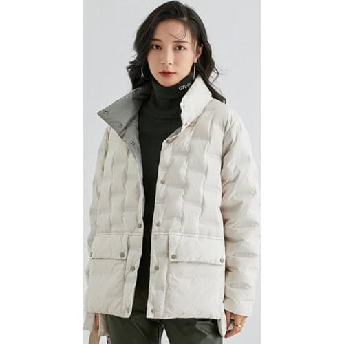 2021 Winter New Version Women Light White Duck Down Coat Korean Female Solid Puffer Jacket Thicken Warm Stand Short Lady Outwear