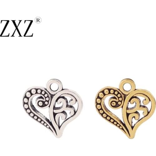 ZXZ 30pcs Tibetan Silver/Gold Tone Love Heart Charms Pendants Beads for Necklace Bracelet Jewelry Making Findings